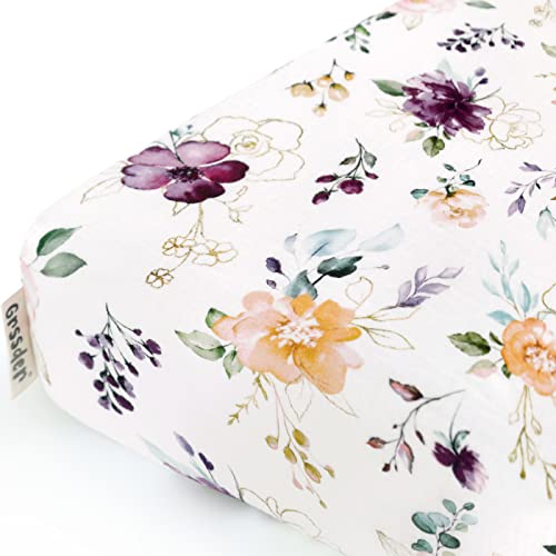 Image of GRSSDER Soft Muslin Crib Sheet 1 Pack, 100% Cotton Crib Sheets for Boys and Girls, Fit Standard Crib Mattresses 52 inch x 28 inchSafe and Snug, Stylish Purple Flora Pattern