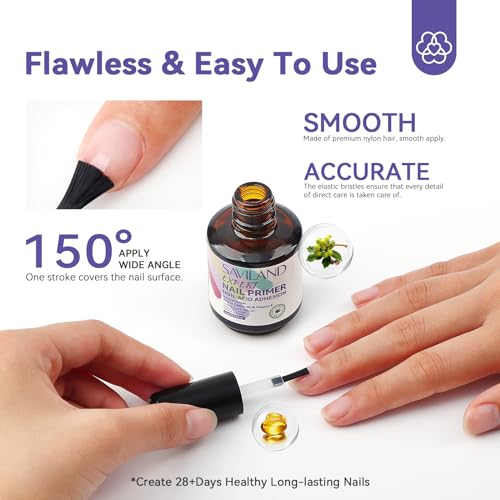 SAVILAND Nail Primer No Lift: 2024 Acid Free Primer Nail Prep Bond with Vitamin E Ingredient Castor Oil for Gel Acrylic Dip Nails, Ultra-Strong Adhesion Protein Nail Bond Nail Supplies Home Salon - Thumbnail 5