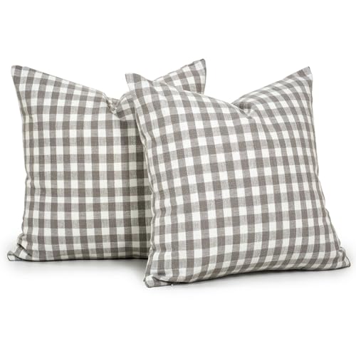 CARRIE HOME Farmhouse Grey Gingham 24x24 Throw Pillow Covers Set