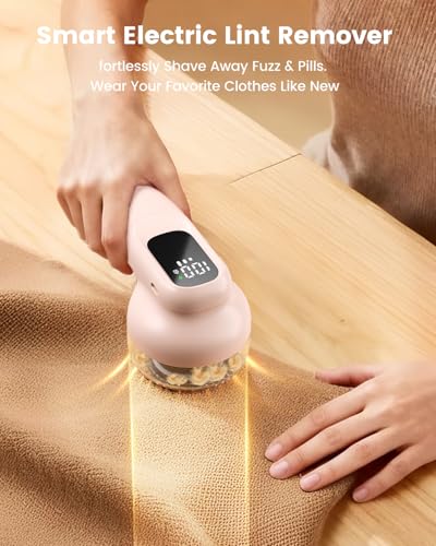 Image of Besecou Lint Remover for Clothes, Rechargeable Fabric Shaver Remover Machine, Intelligent Digital Display Lint Shaver for Woolen Sweaters, Portable Lint Remover Machine from Carpets, Sofa(Pink)