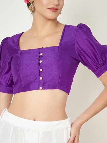 Image of studio rasa Women's Silk Blend Printed V-Neck Padded Readymade Top for Festive Party Wedding