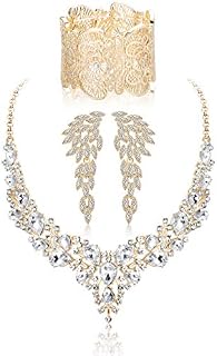 Kakonia Crystal Bridal Wedding Jewellery Set for Women Rhinestone Necklace Earrings Bracelet Silver Tone Gold Tone Rose Gold Tone Black Bridesmaid Bride Accessories Jewellery