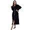 LYCY Damen Plüsch Reißverschluss Bademantel langer Fleece Morgenantel Hausmantel mit Taschen (Schwarz, 2XL/3XL)