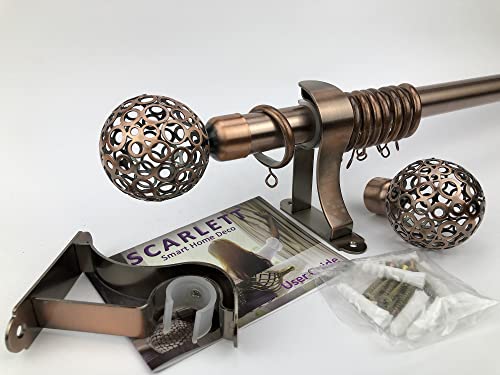 طقم ماسورة ستارة Curtain Rod Single / سكارليت طقم مواسير ستائر الطول 2 متر/ لتعليق ستارة طبقة واحدة / تاج ديكور كروى يناسب (عرض نافذة من 110 سم حتى 170 سم, نحاسى روز غامق)