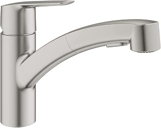 GROHE Start QuickFix, Grifo de cocina (caño bajo extraíble, giro 90º, menor consumo de agua, sistema de instalación rápida), gris mate, 30531DC1