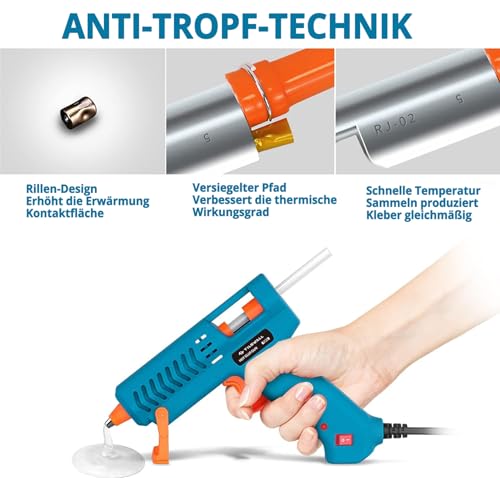 Tilswall Heißklebepistole 50W mit 75 Klebesticks 7 mm x 130 mm, Heissklebepistole für Schule, Heimwerken, Kunsthandwerk und schnelle Reparaturen im Haushalt