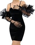 XXDingbs Super Puff Sheer Long Gloves Oversize Tulle Mesh Gloves for Cocktail Opera Party Glove with Ruffle Long Sleeve Black
