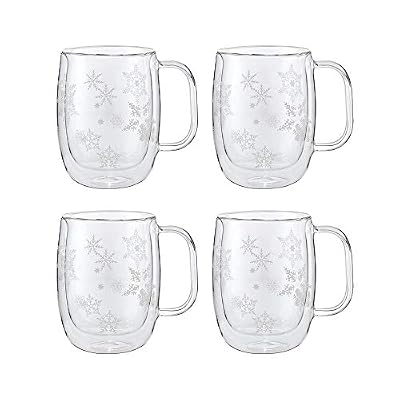 ZWILLING Sorrento Double Wall Glass Snowflake Coffee Mugs, Set of 4, 12oz. Each