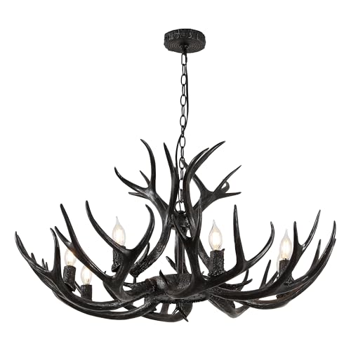 JONATHAN Y Eldora 8-Light Resin Antler Chandelier 36", Black