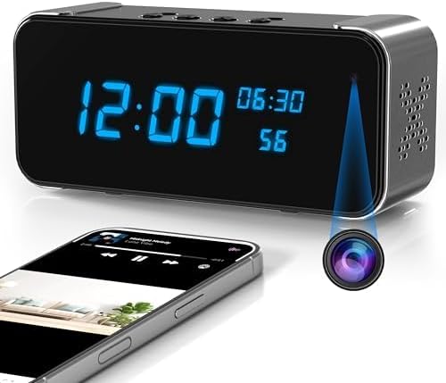 Hidden Camera Clock 4K WiFi, 3-in-1 Spy Cam with Bluetooth Speaker | nanny cam hidden camera, motion detection alert, real-time App remote view, night vision, micro SD storage