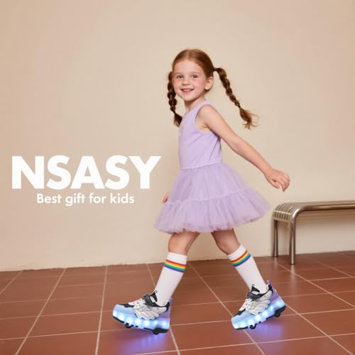 Image of Nsasy Roller Shoes Kids Roller Skates Shoes Girls Boys Wheels Shoes Become Sport Sneaker with Led for Children Gift