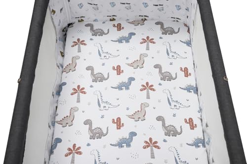 Image of Pack n Play Sheet Stretchy Fitted Portable Mini Crib Sheets Set 2 Pack,Playard Sheets Convertible Playard Mattress Cover,Ultra Soft Jersey Material, Cream & Dinosuar