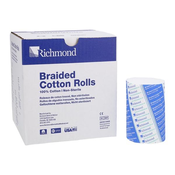 Richmond 201226 Braided Cotton Rolls, Non-Sterile, Medium (Pack of 250)