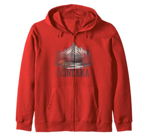 Retro Montana Landscape Vintage Souvenir Zip Hoodie