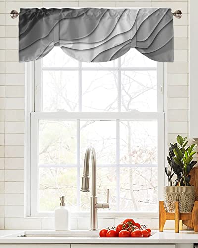 Black Grey Ombre Tie Up Valance Curtains For Windows, Modern Geometric Grey Kitchen Curtains Window Treatments, Abstract Art Aesthetic Short Window Shades Valances For Bedroom Bathroom Cafe 54"X18" #TOP3