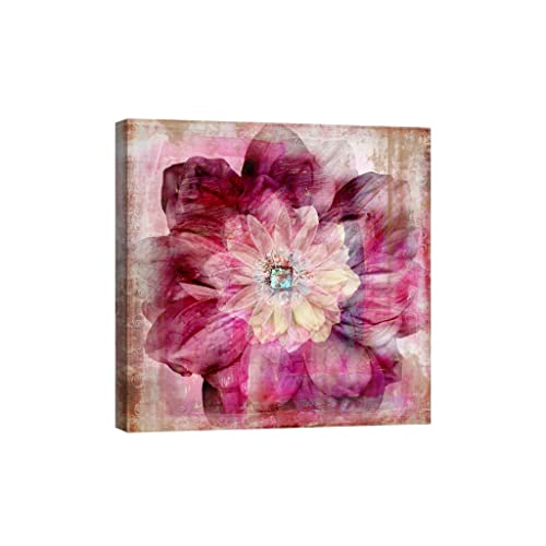 Toile fleurs lumineuse salon grand tableau phosphorescent chic 80x80