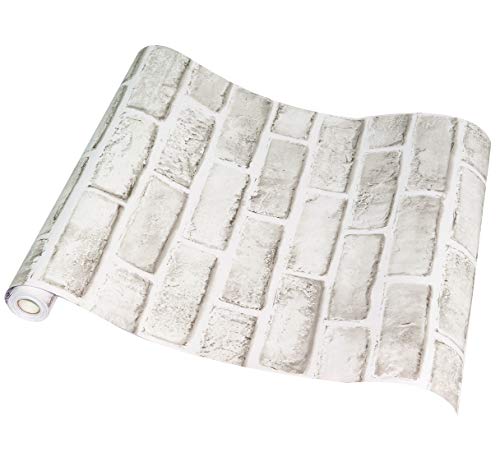 17.7" X 393.7" Brick Wallpaper Peel And Stick Grey/White Wall Paper Shelf Paper Self Adhesive Brick Backsplash Wallpaper Peel And Stick Fireplace Decoration Wallpaper #TOP1