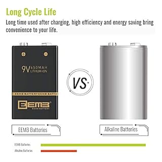 EEMB 9V 650mAh con cavo di ricarica USB 4 Pack Li-polimero di litio batterie ricaricabili per tastiera Microfono Allarme di fumo/rivelatore Chitarra Fotocamere Giocattoli e altro ancora (4)