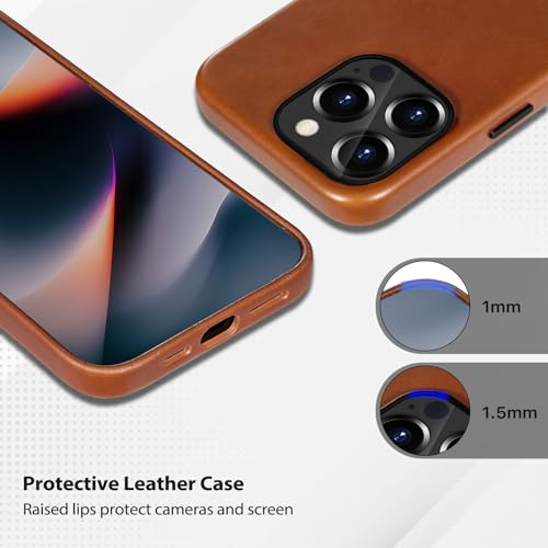 Belemay Compatible with iPhone 12 Pro Max Leather Case, Compatible with MagSafe, Premium Full-Grain Vegetable-Tanned Smooth Leather, Rich Patina, Secure Grip, Metal Buttons Cover (6.7") Saddle Brown by Belemay - Image 4