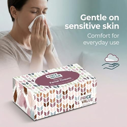 Image of Price Value Facial Tissues, Soft Facial Tissue - 8 Boxes, 230 Sheets Per Box (1,840 Total Sheets), Gentle & Durable Tissue Boxes Bulk for Home, Office & Travel (Pack of 2)