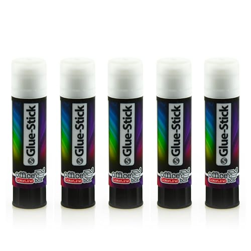 Pack 5 Pegamentos en Barra, sin disolventes, Lavable, no tóxico, presentado en 3 capacidades, Ideal para fotos, manualidades y trabajos escolares by Office box (Tamaño S - 10 Gramos)