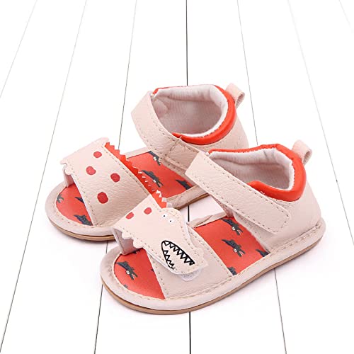Summer Kids Infant Toddler Shoes Boys Girls Sandals Open Toe Breathable Hook Loop Comfortable Cartoon Animal Pattern Boys Shoes (Beige, 4 Infant)3