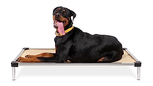 K9 Ballistics Chew Proof Elevated Outdoor Cooling Cot Bed for X Large Dogs - Virtually Indestructible Preassembled Withstands Aggressive Chewers - XL Ripstop Sandstone Tan