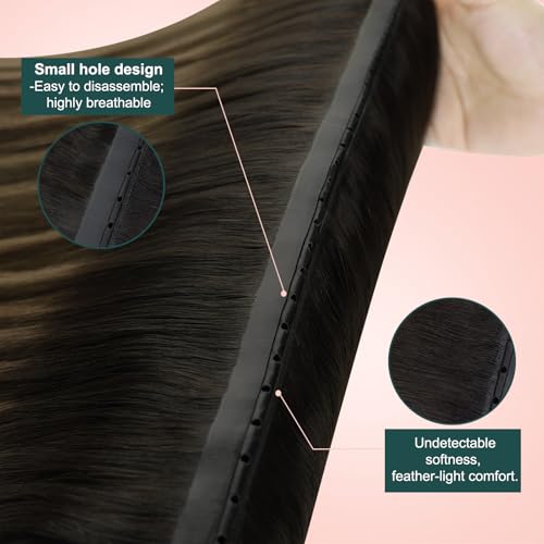 Image of Easyouth 100g Butterfly Weft Human Hair Extensions Balayage Brown Genius Weft Hair Extensions Human Hair Dark Brown Ombre PU Hole Wefts Extension Human Hair Seamless 20 In Lightweight Hair Extension