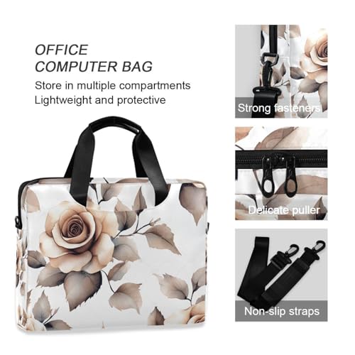 Bolso Maletín para Portátil con Estampado Flores Marrón miniatura 5