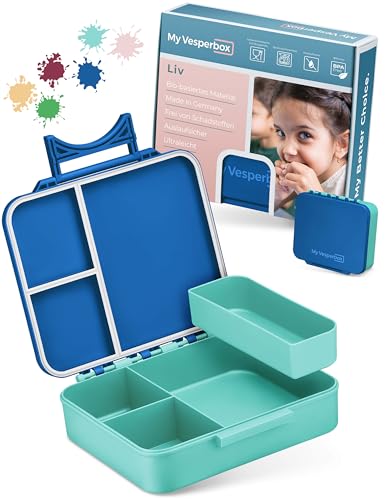 My Vesperbox – LIV - Bento Box Kinder - Made in Germany - Model 2026 - Bruchsicher - Biobasierend - Auslaufsicher & Unterteilt - BPA Frei - extrem robust - Lunchbox – Brotdose mit Fächern - Jausenbox