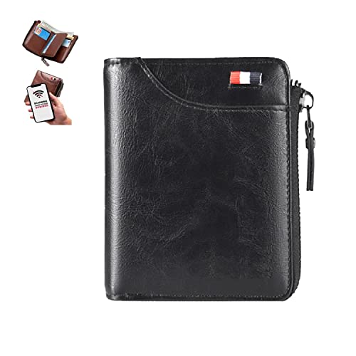 Multi-Functional RFID Blocking Waterproof Durable PU Leather Wallet - 2023 New Large Capacity Zipper Tactical Wallets, Waterproof Soft Slim Leather RFID Blocking Wallet for Men Holds 14 Cards (Black)