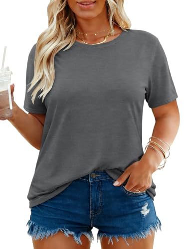 Image of VISLILY Plus-Size-Tops for Women Casual Short Sleeve T Shirts Trendy Tie Dye Crewneck Tees Comfy Loose Fit Tunics XL-5XL