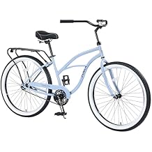 26 Inch Beach Cruiser Bike for Men, Mens Hybrid Bike Single Speeds Steel Frame Commuter Bike for Women Men Senior,Height-Adjustable Leather Saddle, 4 Colors