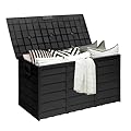 SUNCROWN 75 Gallon Deck Storage Box Resin Outdoor Storage Container with Handles for Patio Garden Yard, Black, Black