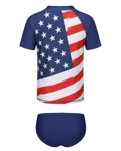 Image of Girls Two Piece Rash Guard Swimsuits Set Short Sleeve Bathing Suit for Kids Hawaiian Swimwear Set 3-16 Years