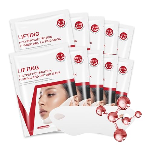 10 Sheets V Line Face Lifting Mask, Collagen Neck and Face Slimming V Shaped Contouring Face Lifting Masks, Firming & Skin Tightening for Sharp & Sculpted Contour, Hydrating Face Masks Skincare