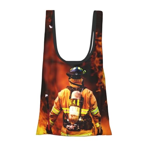Firefighter Fireman Flame Print Grocery Shopping Bags Reusable With Flowers Plant Lover Gifts Shopping Bag Lightweight Foldable Bag
