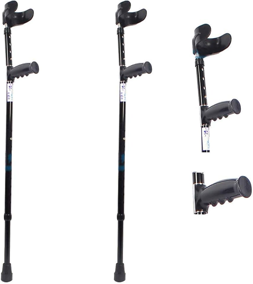 Forearm Crutch Elbow Crutches Ultralight Aluminum Assistance Double Adjustable Cm with Comfy Handle Net Weight 0.5Kg,Black2Pcs