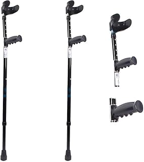 Forearm Crutch Elbow Crutches Ultralight Aluminum Assistance Double Adjustable Cm with Comfy Handle Net Weight 0.5Kg,Black2Pcs