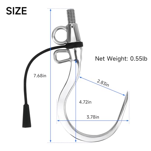 SANLIKE Big Fishing Hook Tuna Hook 1/2 inch Thread Two-Hole 304 Stainless Steel Giant Saltwater Hook with 19 Feet Rope for Fishing Saltwater Offshore Ice Tool - Thumbnail 4