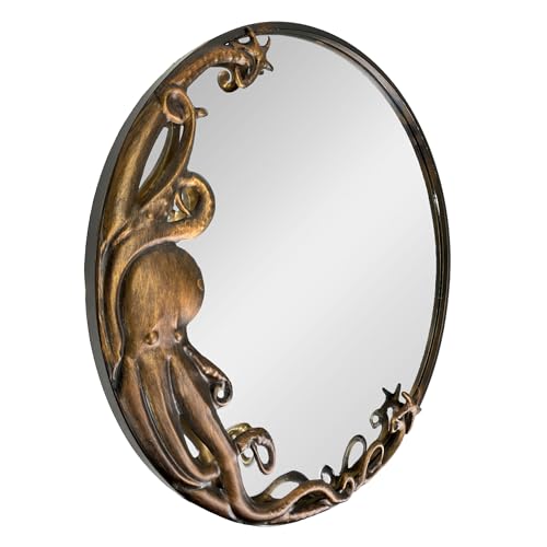 Zeckos Bronze Octopus Wall-Mounted Mirror – 20-Inch Diameter Decorative Accent for Nautical and Coastal Home Decor, Unique Focal Point for Living Room or Bathroom. - Image 2
