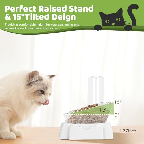 Yummy Sam Raised Four Cat Dishes for Food and Water, 15° Tilted 4 in 1 Small Pet Feeding Bowls Set with Automatic Water Bottle and Triple Food Bowls, Pet Feeder for Small Medium Pets Dog Puppy Cats - Thumbnail 4