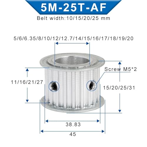 Polea de aluminio de 25 dientes circulares para transmisión precisa en impresoras 3D 2