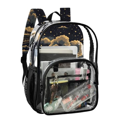 Kids PVC Clear Backpack Black Train Night Heavy Duty Multi-pockets Large Capacity Transparent See Through Bookbag for School Travel Sport Work2