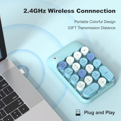Image of MOFII Wireless Number Pads - Blue Numeric Keypad 18 Keys USB 2.4G Round Keycap Colorful Extensions Keypads, Financial Accounting Portable Numpad 10 Key for Laptop /PC /Notebook /Surface Pro