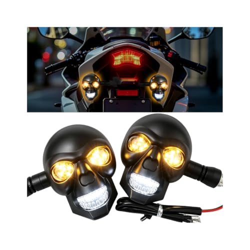 GZJHJF 2PCS Skull Head Motorcycle LED Turn Signal Light, 12V, 10mm Screw
