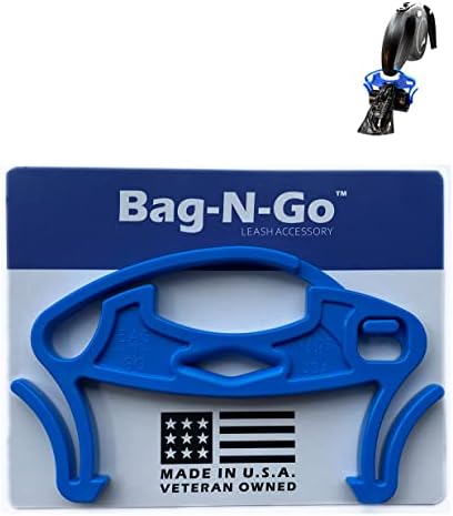 New Bag-N-Go Ultra Slim Bag Holder For Leash-One-Handed Operation- Keeps Rolls Secure Without Unrolling-Double Bag Hooks For Full Bags- Includes (1) Roll of Dog Waste Bags
