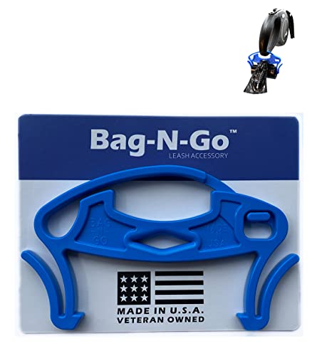 Image of New Bag-N-Go Ultra Slim Bag Holder For Leash-One-Handed Operation- Keeps Rolls Secure Without Unrolling-Double Bag Hooks For Full Bags- Includes (1) Roll of Dog Waste Bags