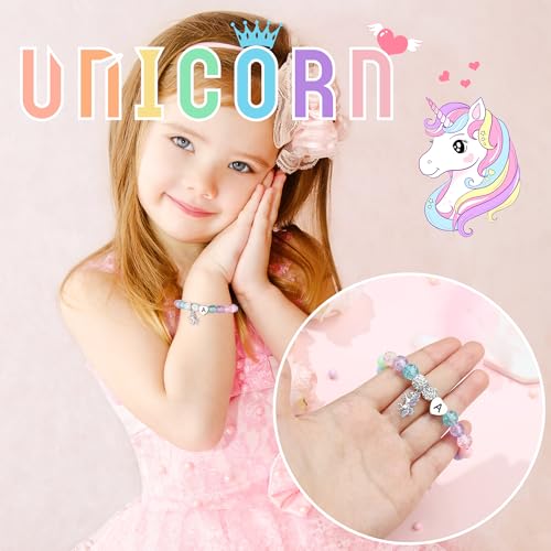Hidepoo Unicorn Birthday Gifts - Unicorn Bracelet Gifts for Girls, Adjustable Beads and Rhinestone Balls Unicorn Bracelet Initial Unicorn Bracelets Jewelry Unicorn Bracelet Birthday Gifts for Girls2