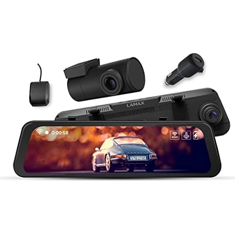 LAMAX S9 Mirror Dash Cam Front Rear Camera 9.66" IPS Full HD 30 FPS Touch Screen Night Vision with Sony Starvis 3.0, Loop Recording, ADAS Warning system, GPS 32 GB TF Card, 37x Speed Camera Detector Cover